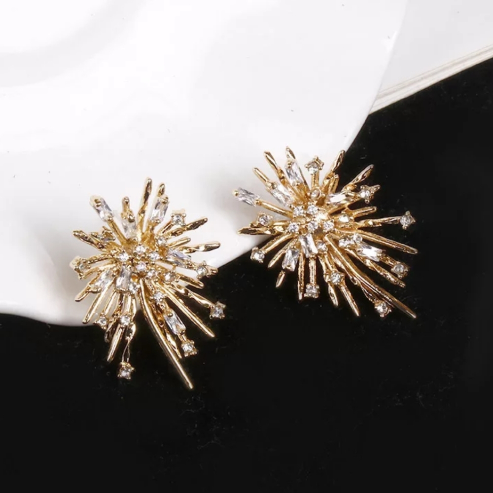 NEW 18k Yellow Gold Plated Diamond Firework Studs